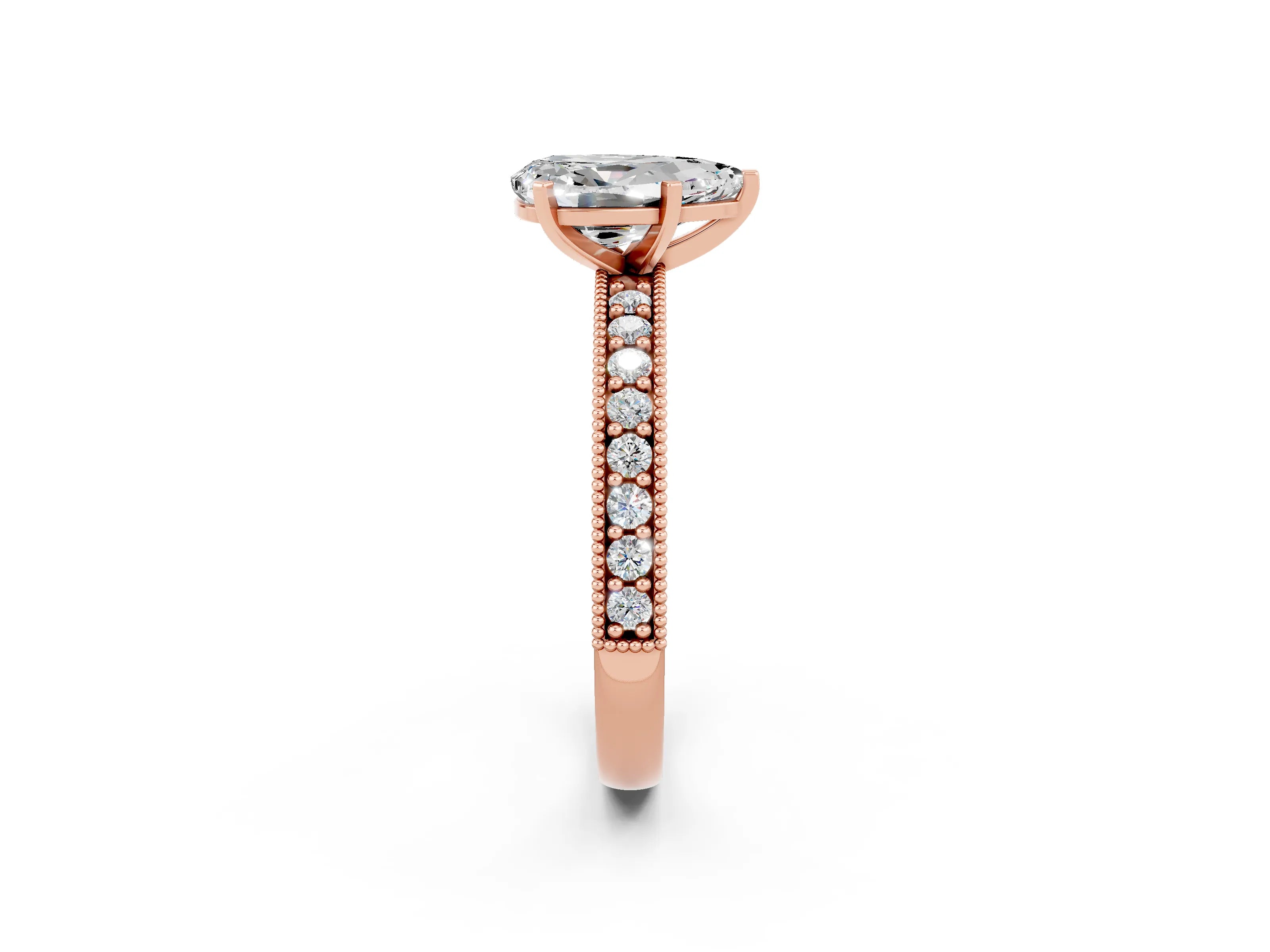 Rose gold Pear Cut Moissanite Milgrain Pavé Engagement Ring with Four-Prong Setting_2