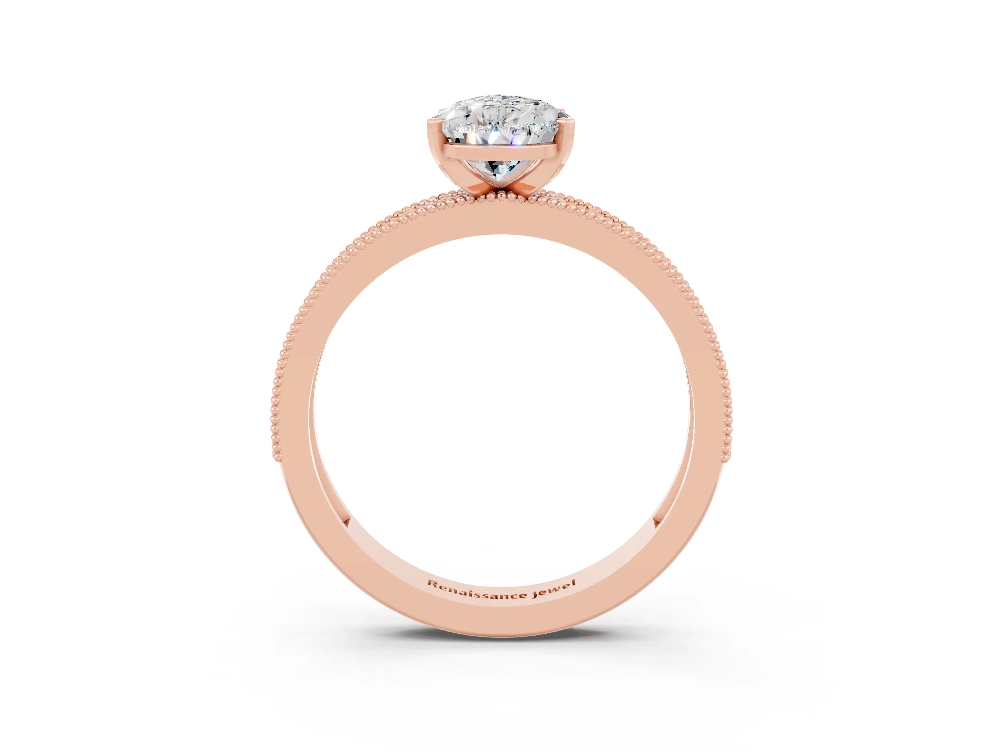 Rose gold Pear Cut Moissanite Milgrain Pavé Engagement Ring with Four-Prong Setting_3