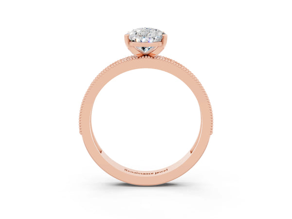 Rose gold Pear Cut Moissanite Milgrain Pavé Engagement Ring with Four-Prong Setting