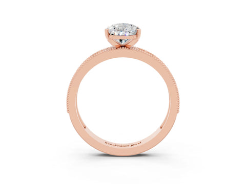 Rose gold Pear Cut Moissanite Milgrain Pavé Engagement Ring with Four-Prong Setting_3