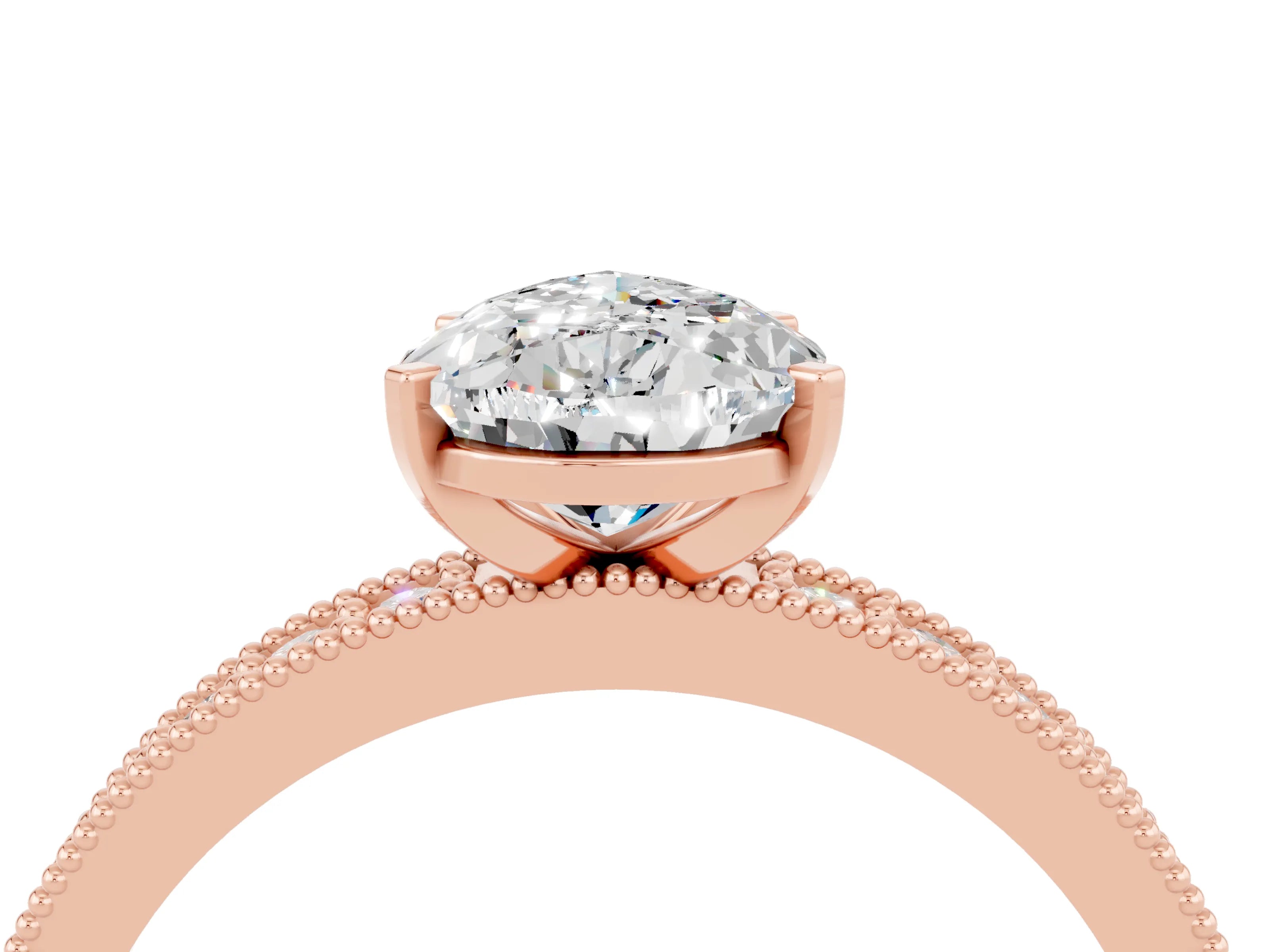 Rose gold Pear Cut Moissanite Milgrain Pavé Engagement Ring with Four-Prong Setting_4