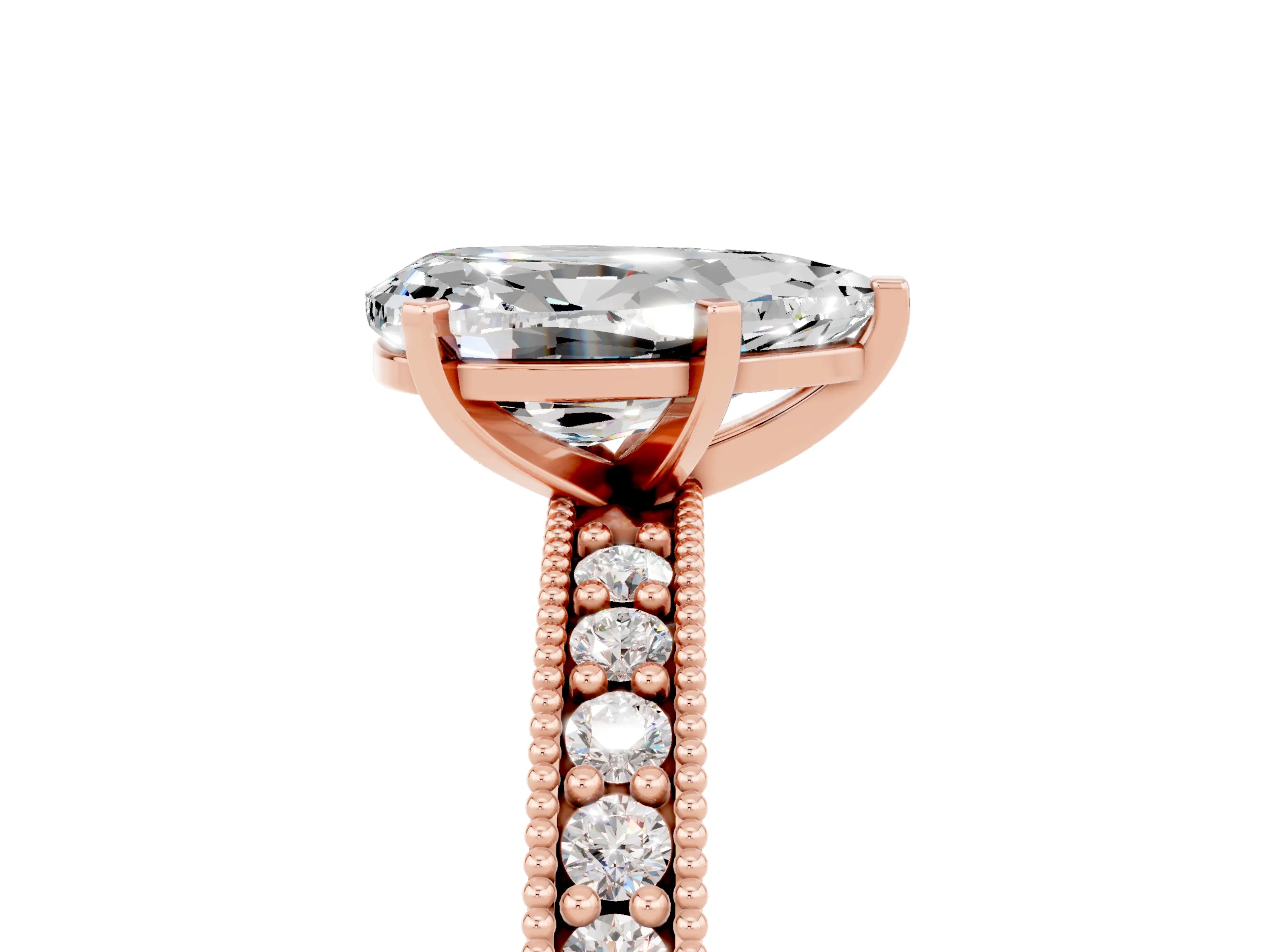 Rose gold Pear Cut Moissanite Milgrain Pavé Engagement Ring with Four-Prong Setting_5