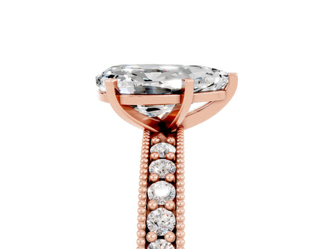 Rose gold Pear Cut Moissanite Milgrain Pavé Engagement Ring with Four-Prong Setting_5