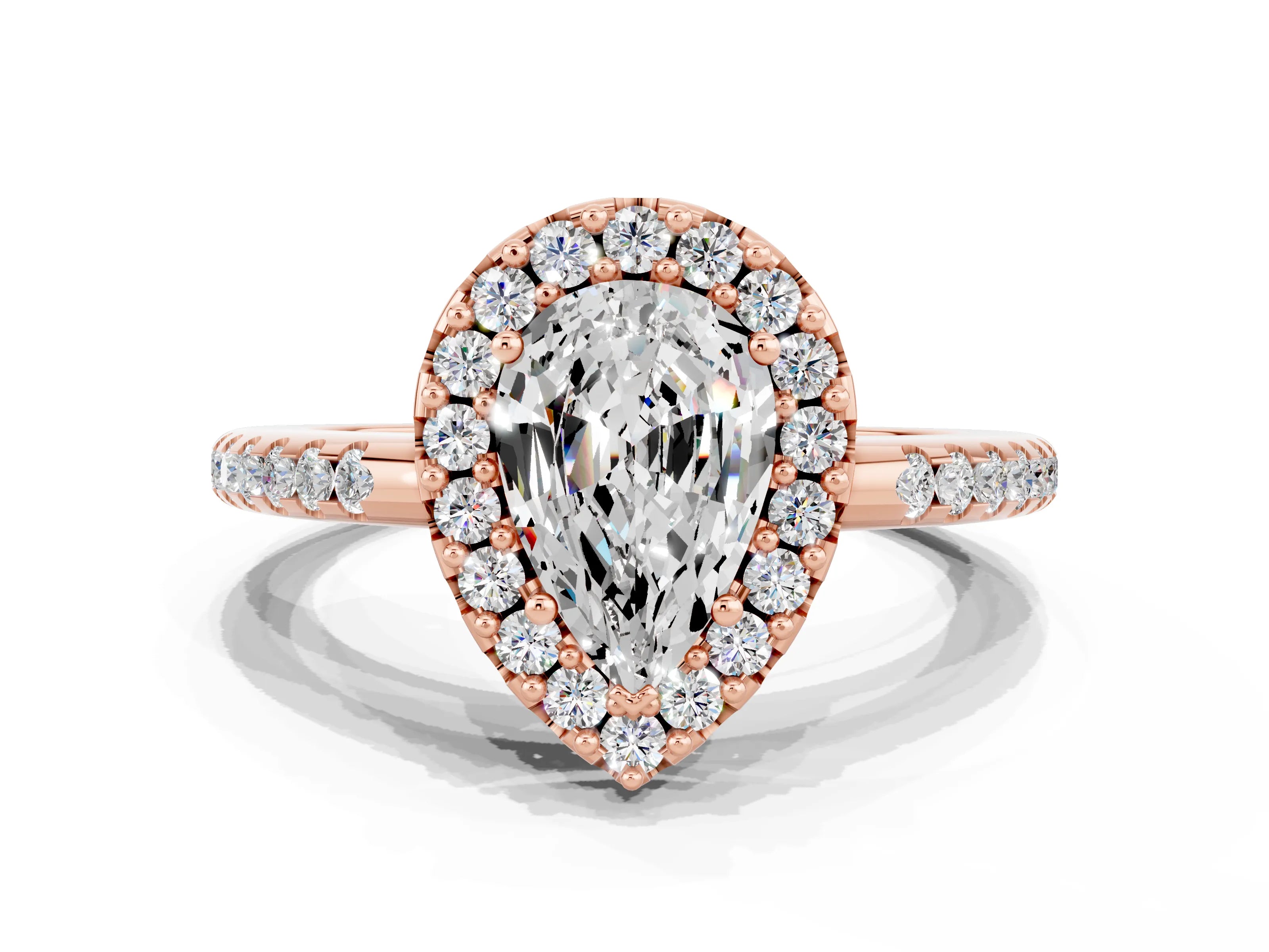 Rose gold Pear Cut Moissanite Pavé Halo Ring with Four-Prong Setting_12