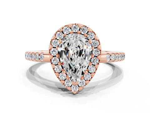 Rose gold Pear Cut Moissanite Pavé Halo Ring with Four-Prong Setting_12