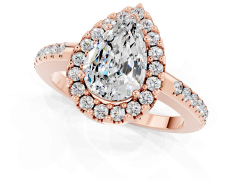 Rose gold Pear Cut Moissanite Pavé Halo Ring with Four-Prong Setting_13