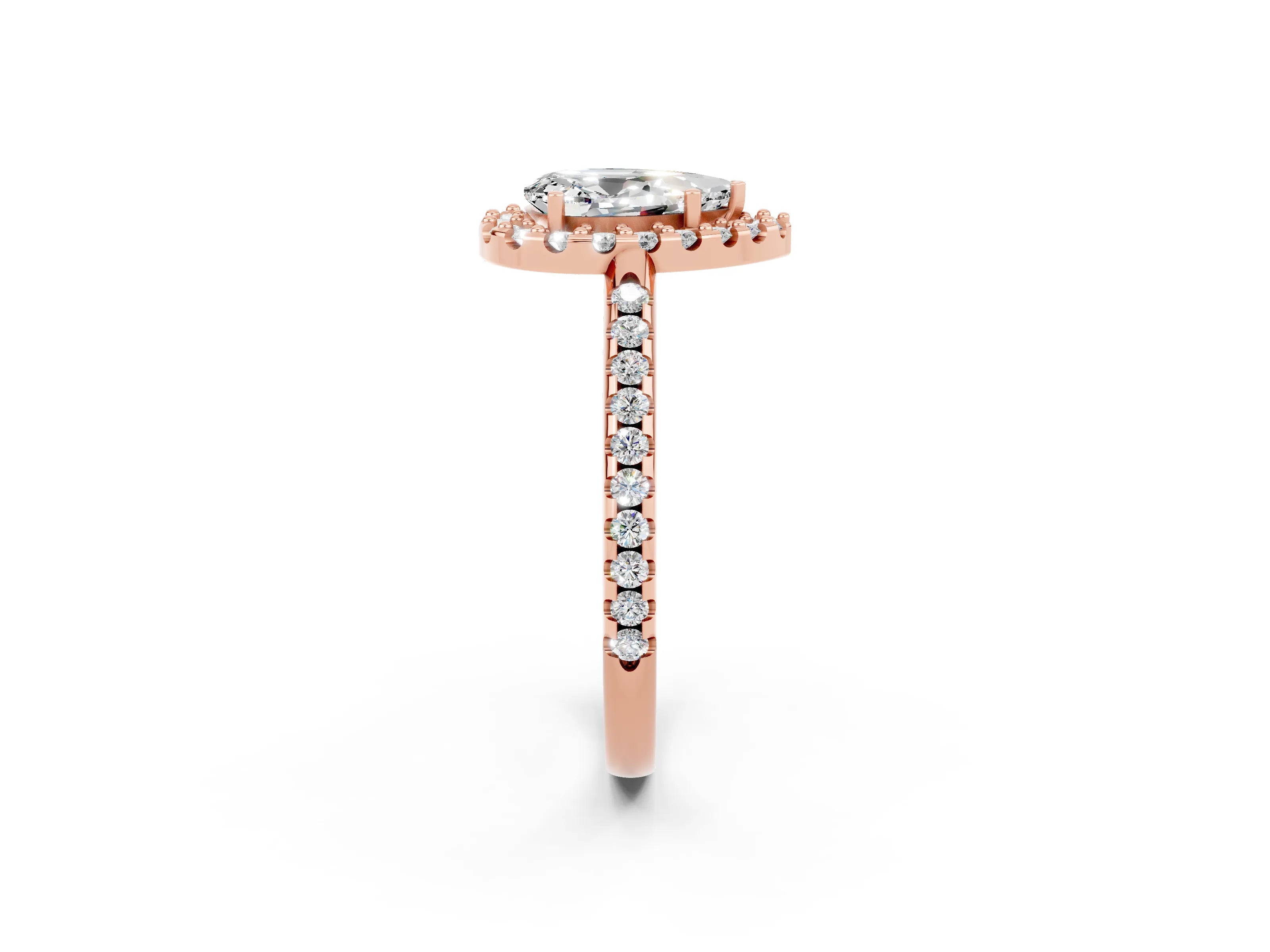 Rose gold Pear Cut Moissanite Pavé Halo Ring with Four-Prong Setting_14