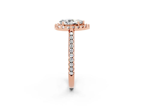Rose gold Pear Cut Moissanite Pavé Halo Ring with Four-Prong Setting_14