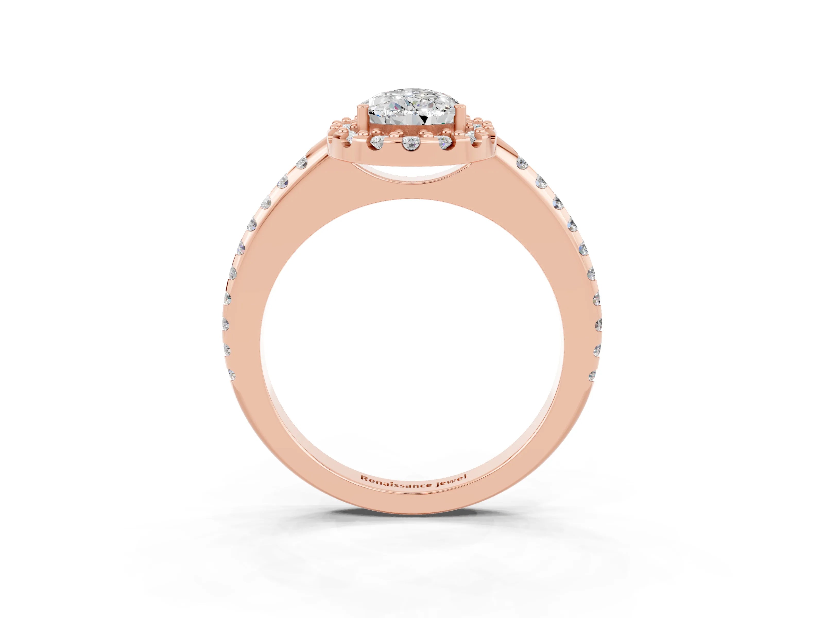 Rose gold Pear Cut Moissanite Pavé Halo Ring with Four-Prong Setting_15