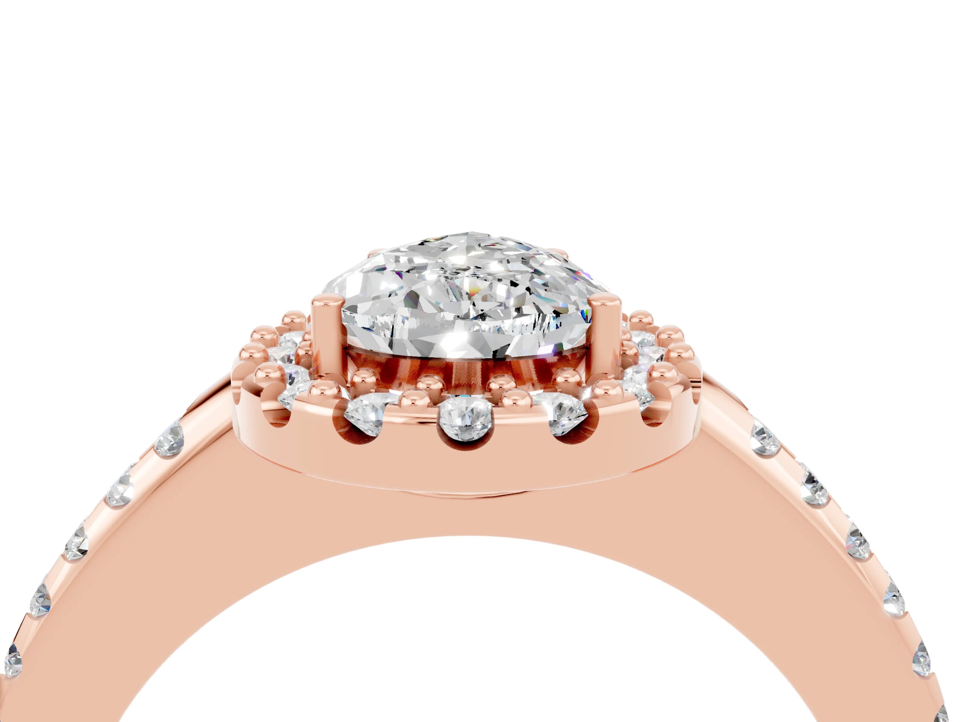 Rose gold Pear Cut Moissanite Pavé Halo Ring with Four-Prong Setting_16