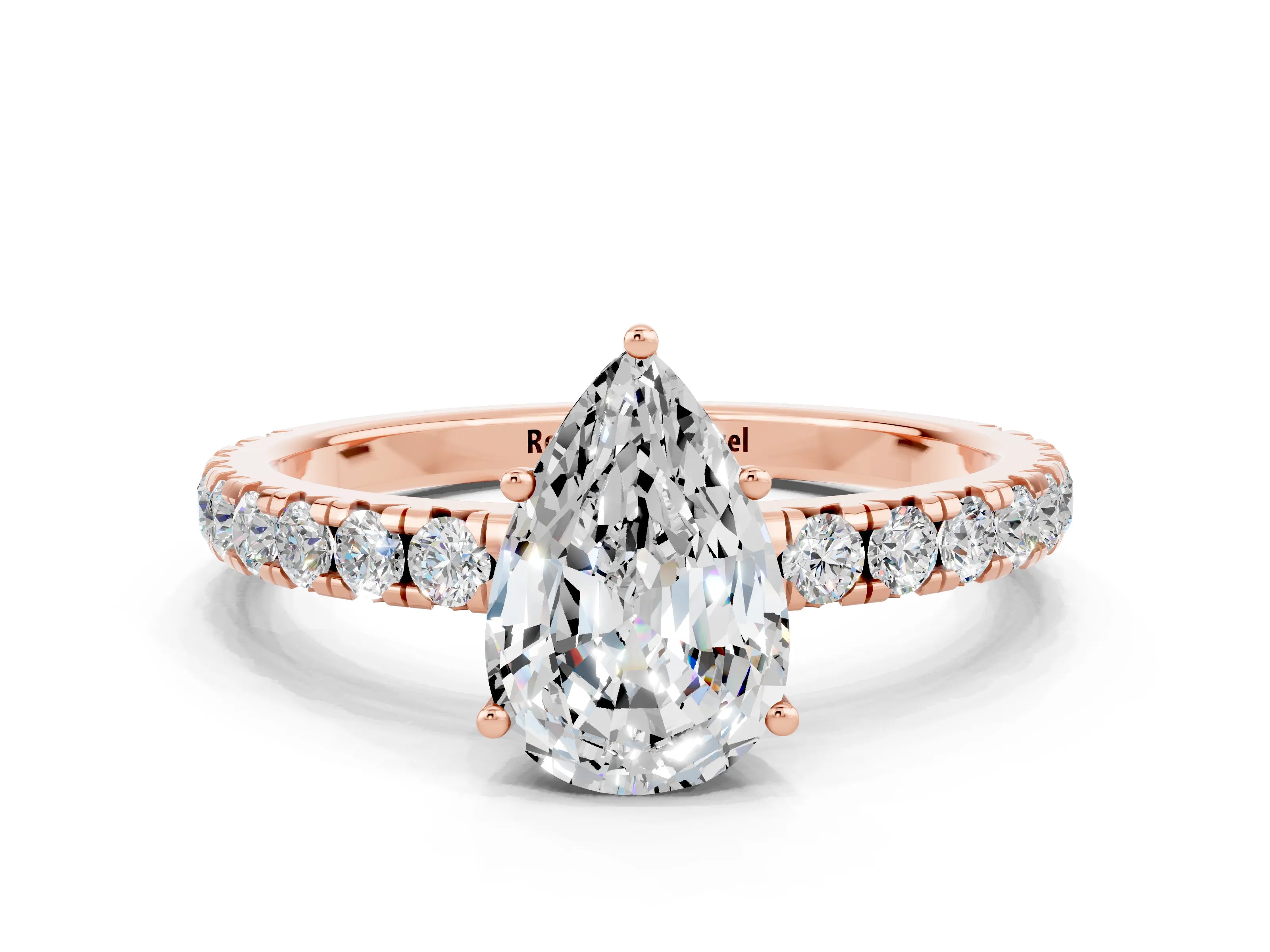 Rose gold Pear Cut Moissanite Pavé Solitaire Engagement Ring with Four-Prong Setting_12