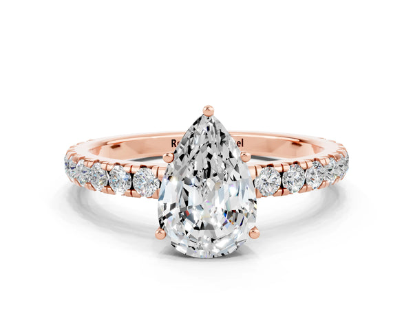 Rose gold Pear Cut Moissanite Pavé Solitaire Engagement Ring with Four-Prong Setting