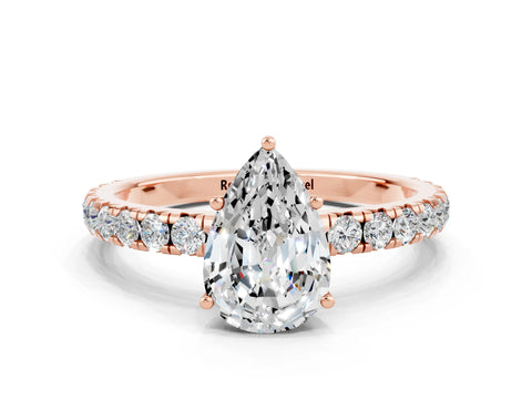 Rose gold Pear Cut Moissanite Pavé Solitaire Engagement Ring with Four-Prong Setting_12