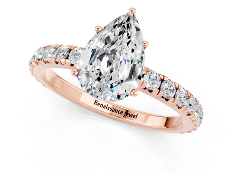 Rose gold Pear Cut Moissanite Pavé Solitaire Engagement Ring with Four-Prong Setting_13