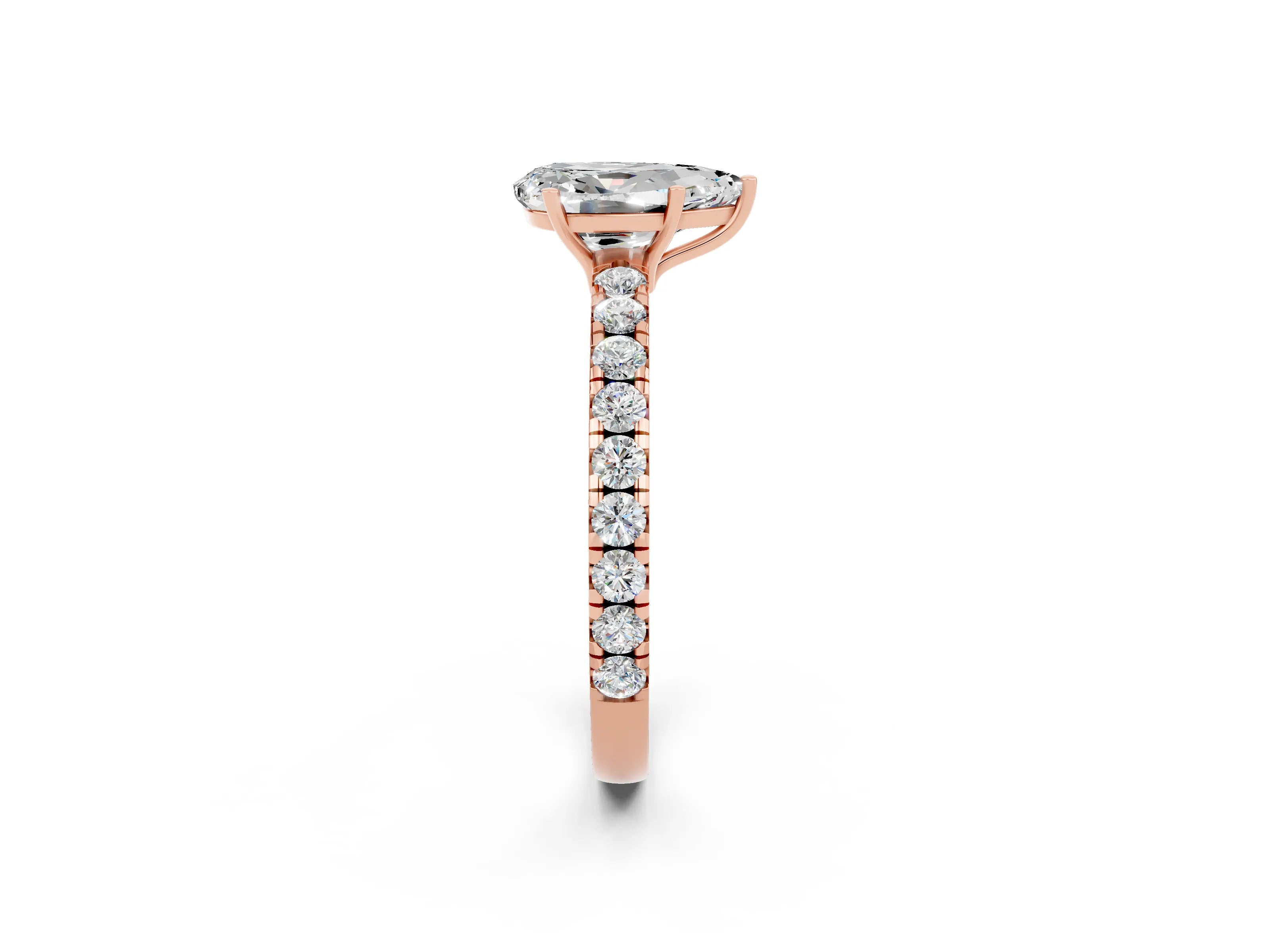 Rose gold Pear Cut Moissanite Pavé Solitaire Engagement Ring with Four-Prong Setting_14