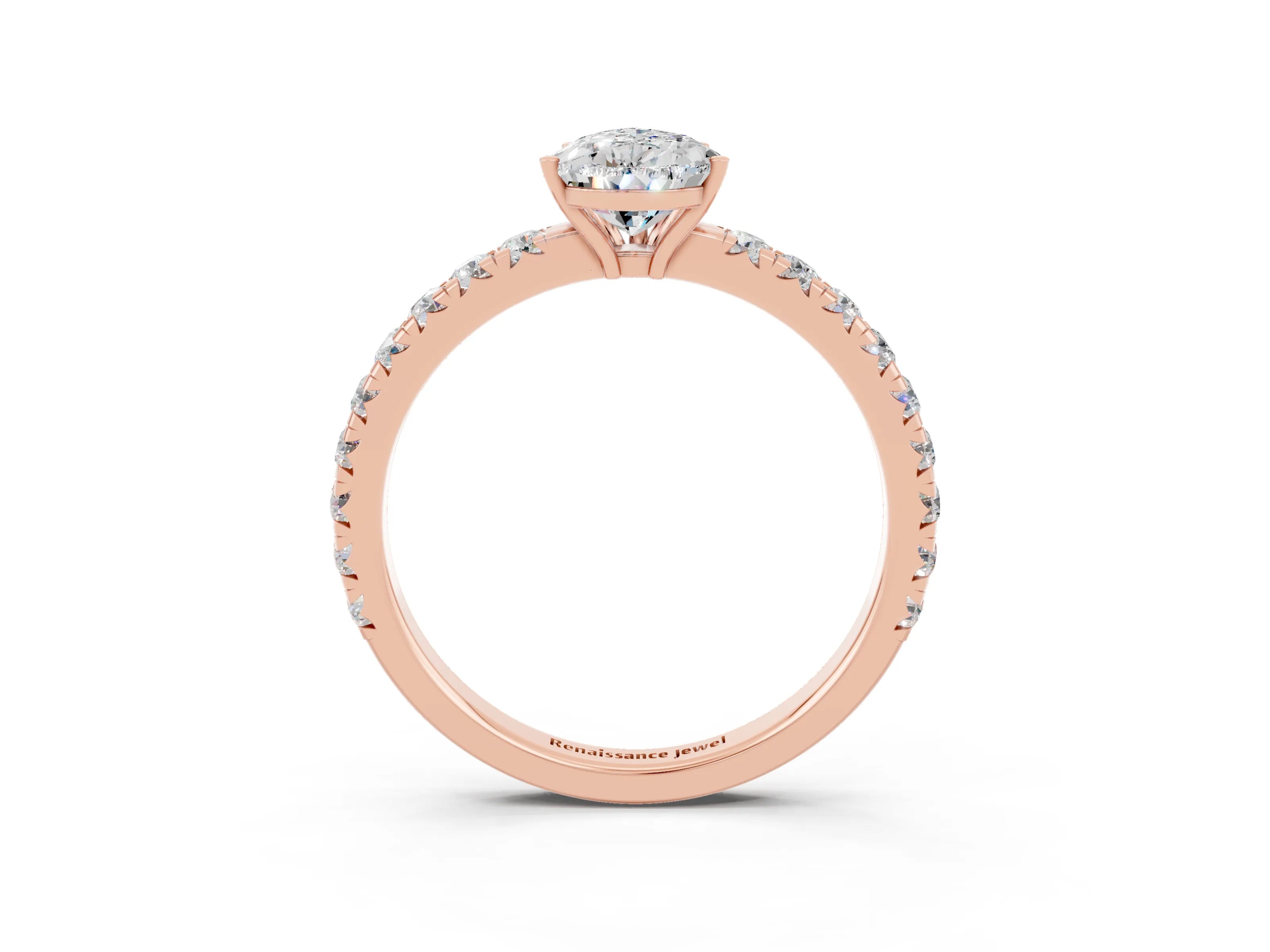 Rose gold Pear Cut Moissanite Pavé Solitaire Engagement Ring with Four-Prong Setting_15