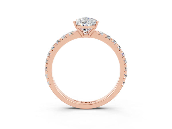 Rose gold Pear Cut Moissanite Pavé Solitaire Engagement Ring with Four-Prong Setting
