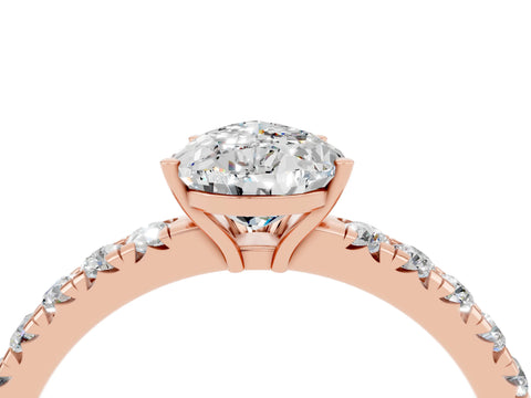 Rose gold Pear Cut Moissanite Pavé Solitaire Engagement Ring with Four-Prong Setting_16
