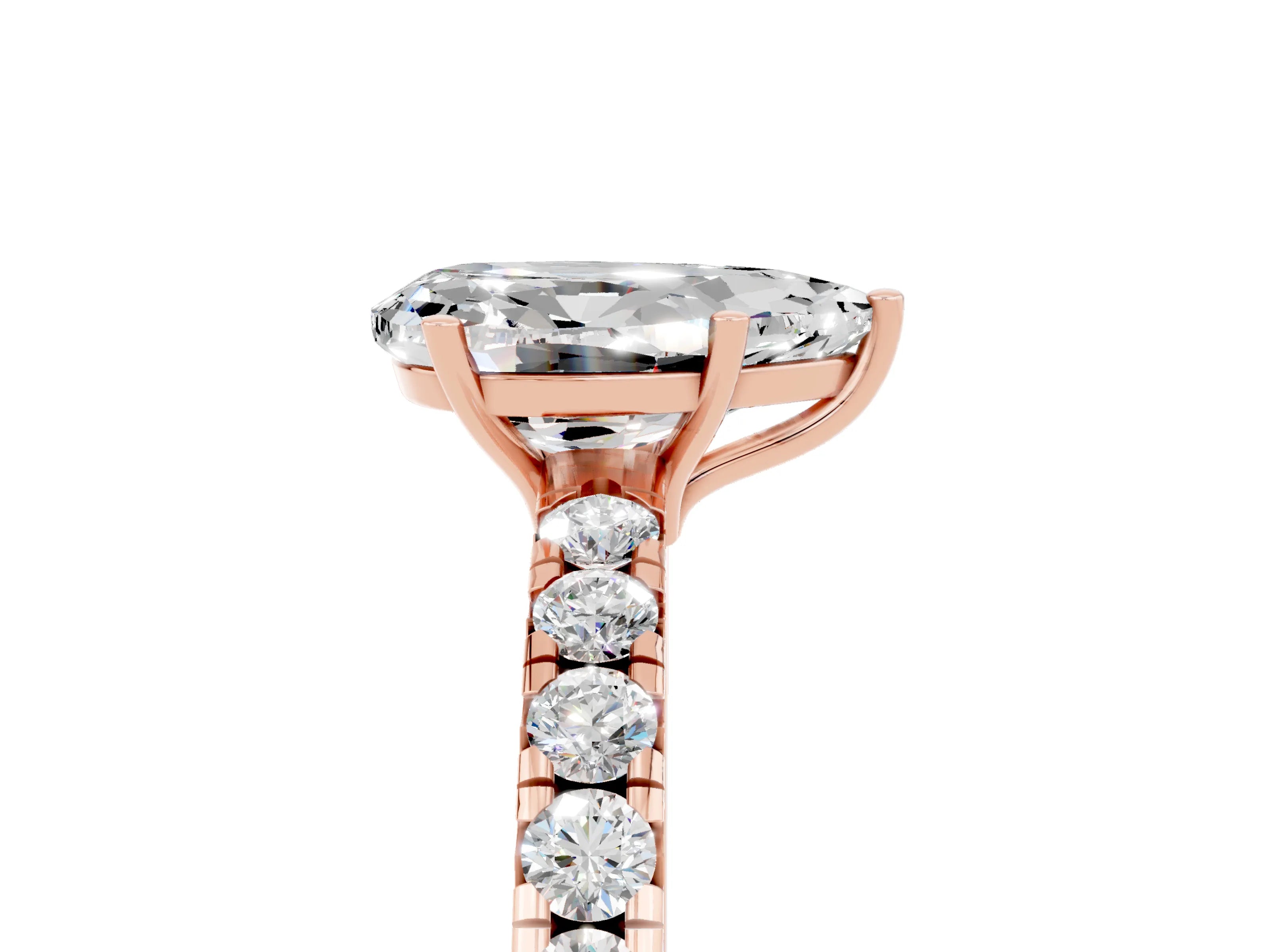 Rose gold Pear Cut Moissanite Pavé Solitaire Engagement Ring with Four-Prong Setting_17