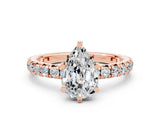 Rose gold Pear Cut Moissanite Pavé Solitaire Ring with Round Band and Prong Setting_24