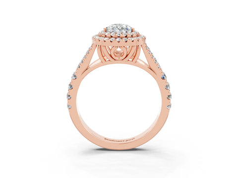 Rose gold Pear Cut Moissanite Pavé Split Shank Double Halo Engagement Ring_3