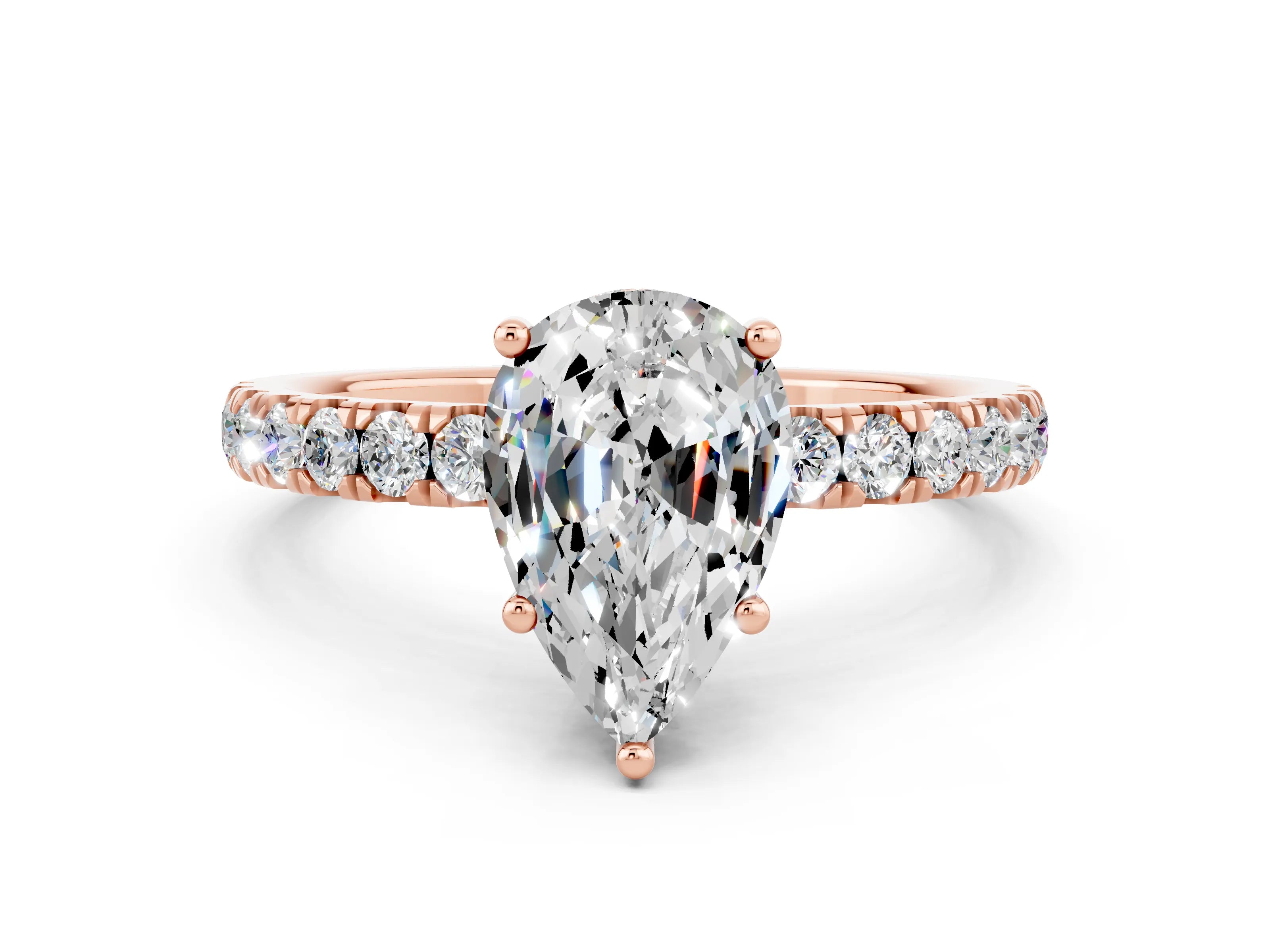 Rose gold Pear Cut Moissanite Pave Band Solitaire Ring with Four-Prong Setting_24