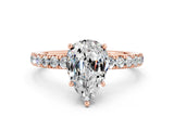 Rose gold Pear Cut Moissanite Pave Band Solitaire Ring with Four-Prong Setting_24