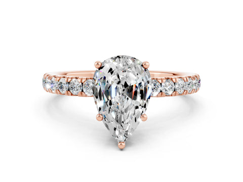 Rose gold Pear Cut Moissanite Pave Band Solitaire Ring with Four-Prong Setting_24