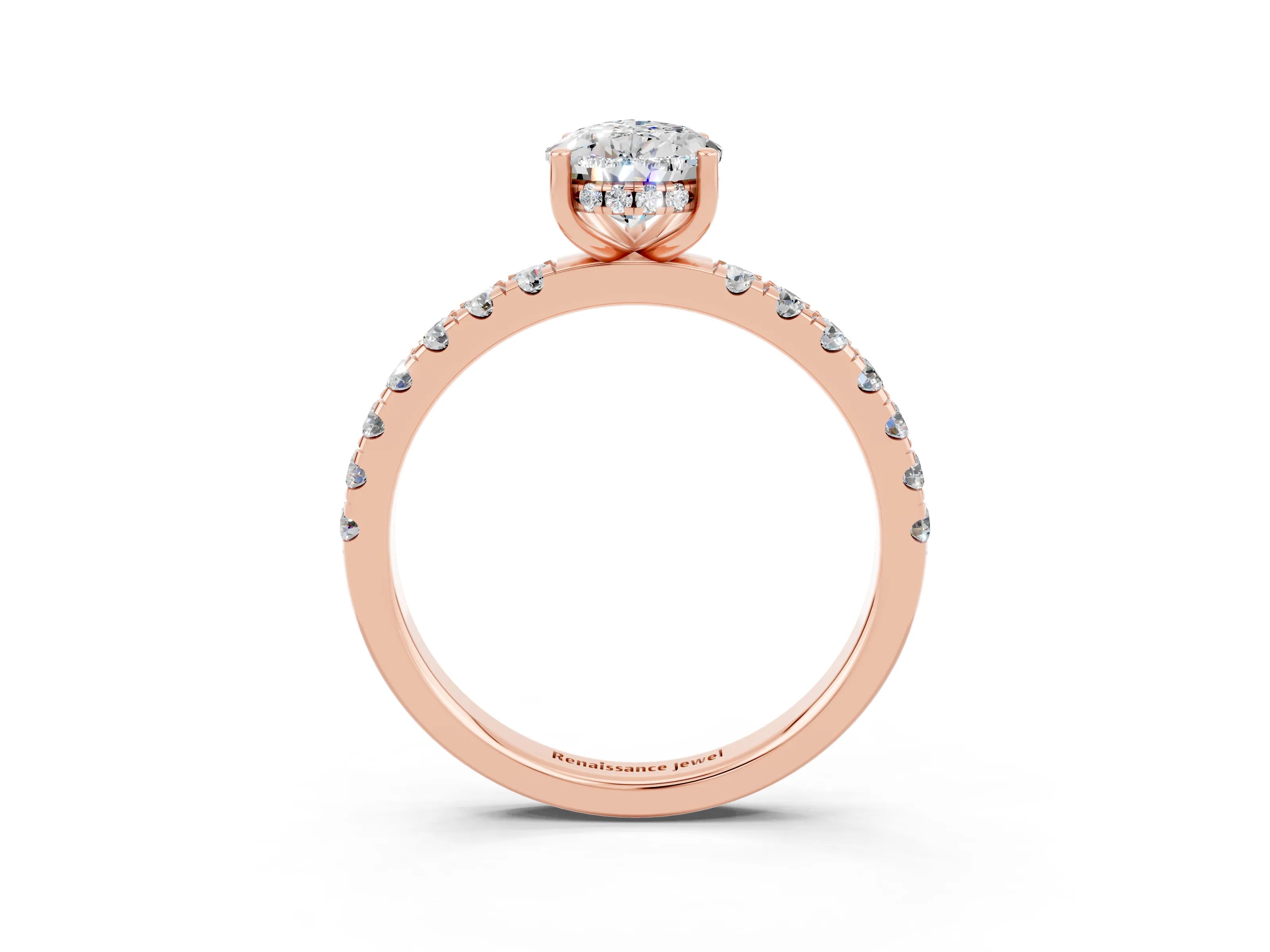 Rose gold Pear Cut Moissanite Pave Band Solitaire Ring with Four-Prong Setting_27