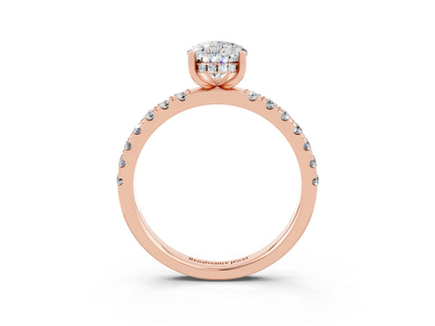 Rose gold Pear Cut Moissanite Pave Band Solitaire Ring with Four-Prong Setting_27