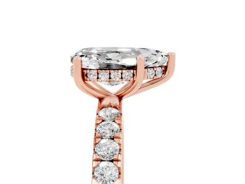 Rose gold Pear Cut Moissanite Pave Band Solitaire Ring with Four-Prong Setting_29