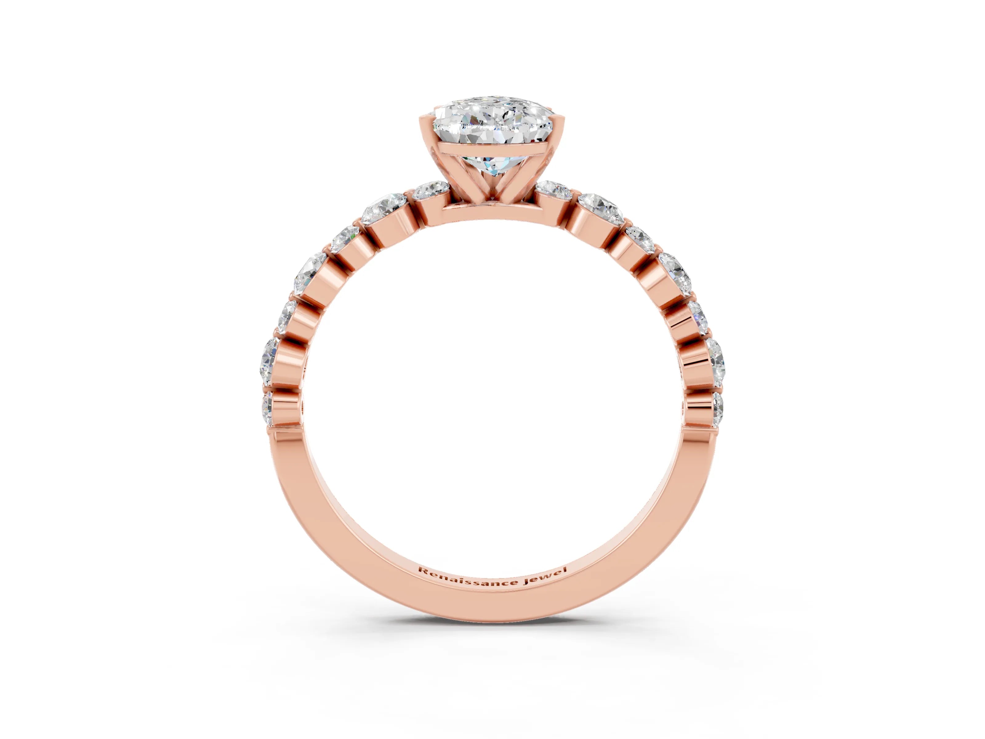 Rose gold Pear Cut Moissanite Prong Set Engagement Ring with Pavé Band_3