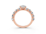 Rose gold Pear Cut Moissanite Prong Setting with Side Stones on a Pave Band_3