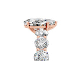 Rose gold Pear Cut Moissanite Prong Setting with Side Stones on a Pave Band_5