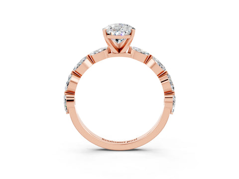 Rose gold Pear Cut Moissanite Ring with Marquise Side Stones and Prong Setting_3