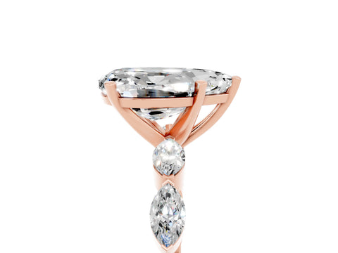 Rose gold Pear Cut Moissanite Ring with Marquise Side Stones and Prong Setting_5