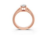 Rose gold Pear Cut Moissanite Ring with Milgrain Pavé Band and Four-Prong Setting_15