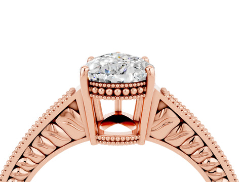 Rose gold Pear Cut Moissanite Ring with Milgrain Pavé Band and Four-Prong Setting_16
