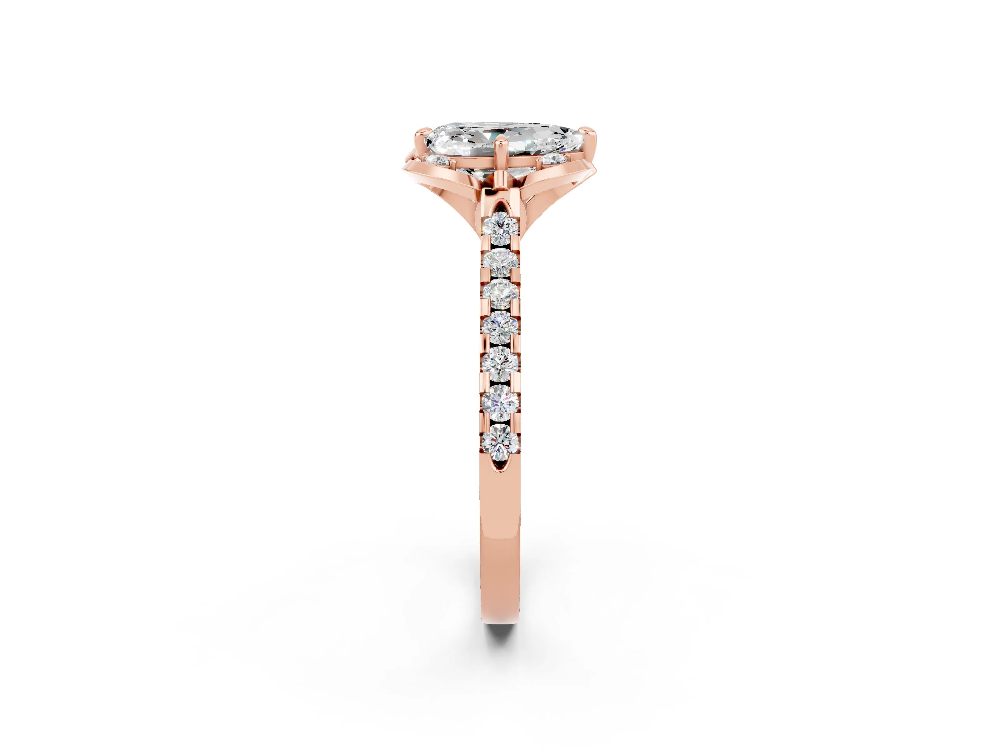 Rose gold Pear Cut Moissanite Ring with Pavé Band and Floral Prong Setting_2