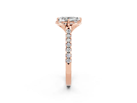 Rose gold Pear Cut Moissanite Ring with Pavé Band and Floral Prong Setting_2