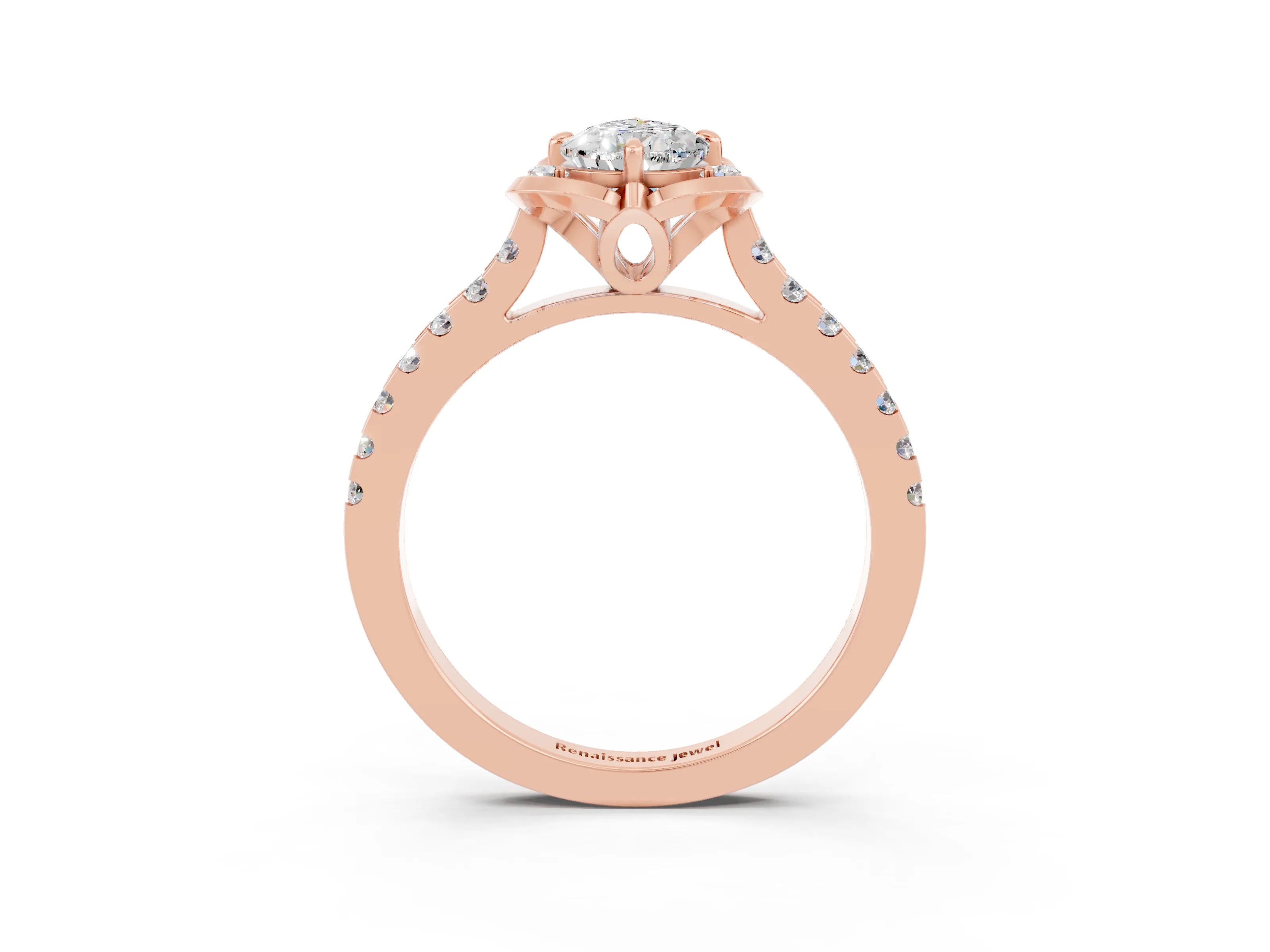 Rose gold Pear Cut Moissanite Ring with Pavé Band and Floral Prong Setting_3