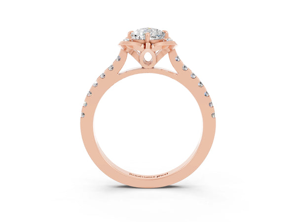 Rose gold Pear Cut Moissanite Ring with Pavé Band and Floral Prong Setting