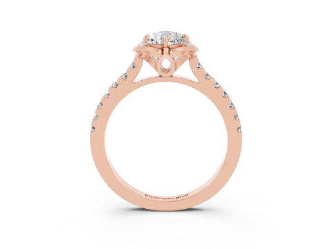 Rose gold Pear Cut Moissanite Ring with Pavé Band and Floral Prong Setting_3
