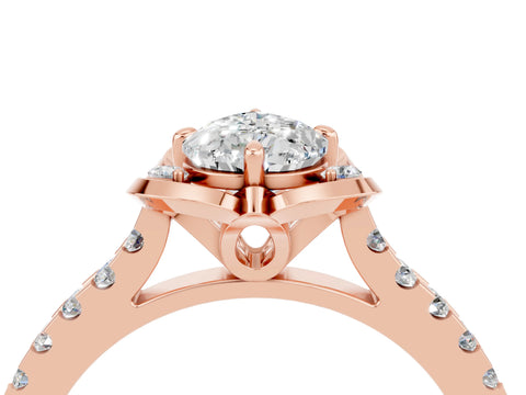Rose gold Pear Cut Moissanite Ring with Pavé Band and Floral Prong Setting_4