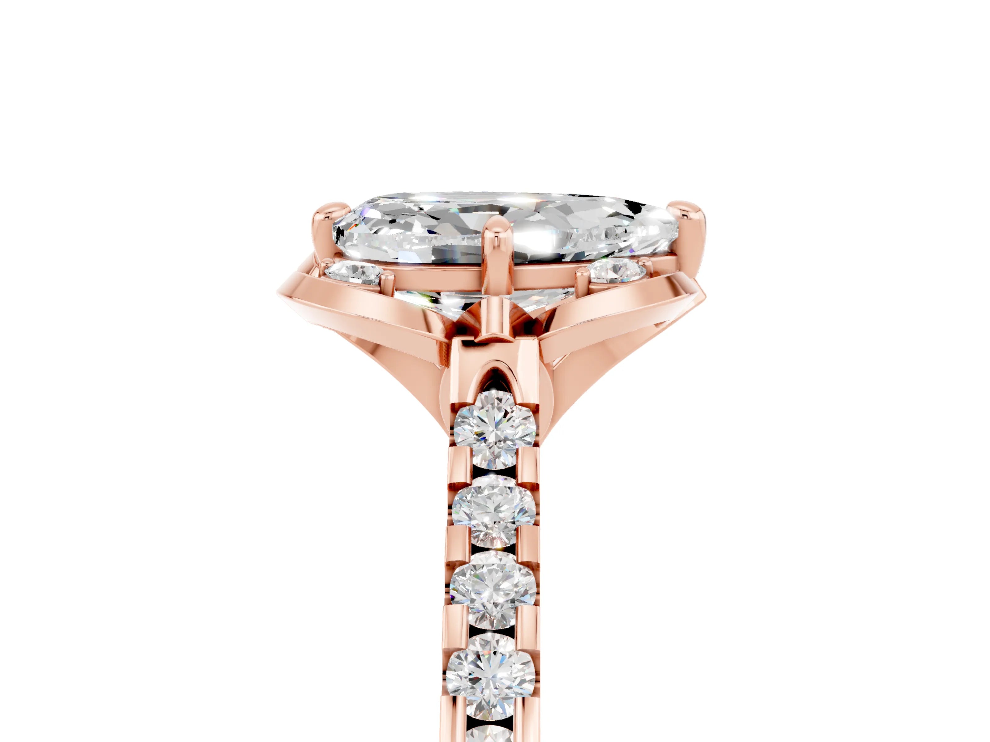 Rose gold Pear Cut Moissanite Ring with Pavé Band and Floral Prong Setting_5