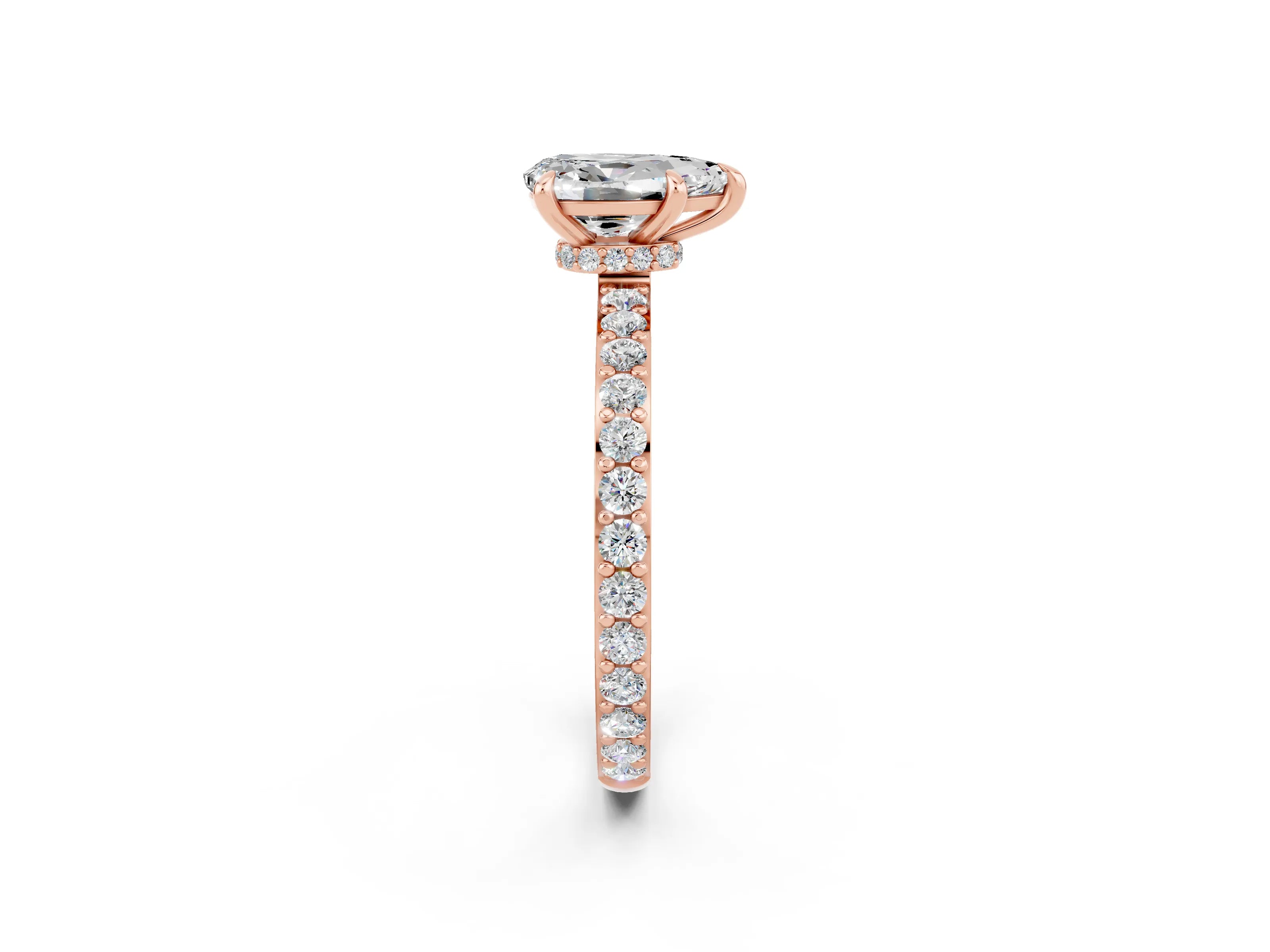 Rose gold Pear Cut Moissanite Ring with Pavé Band and Four-Prong Setting_2