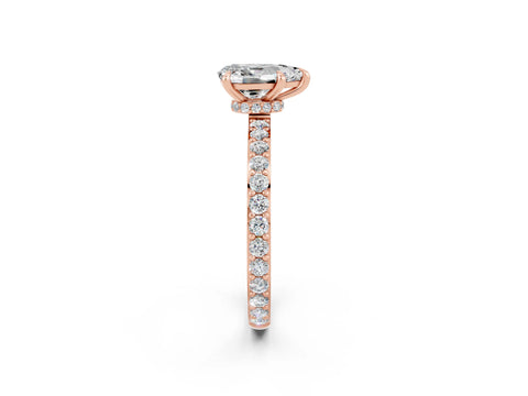 Rose gold Pear Cut Moissanite Ring with Pavé Band and Four-Prong Setting_2