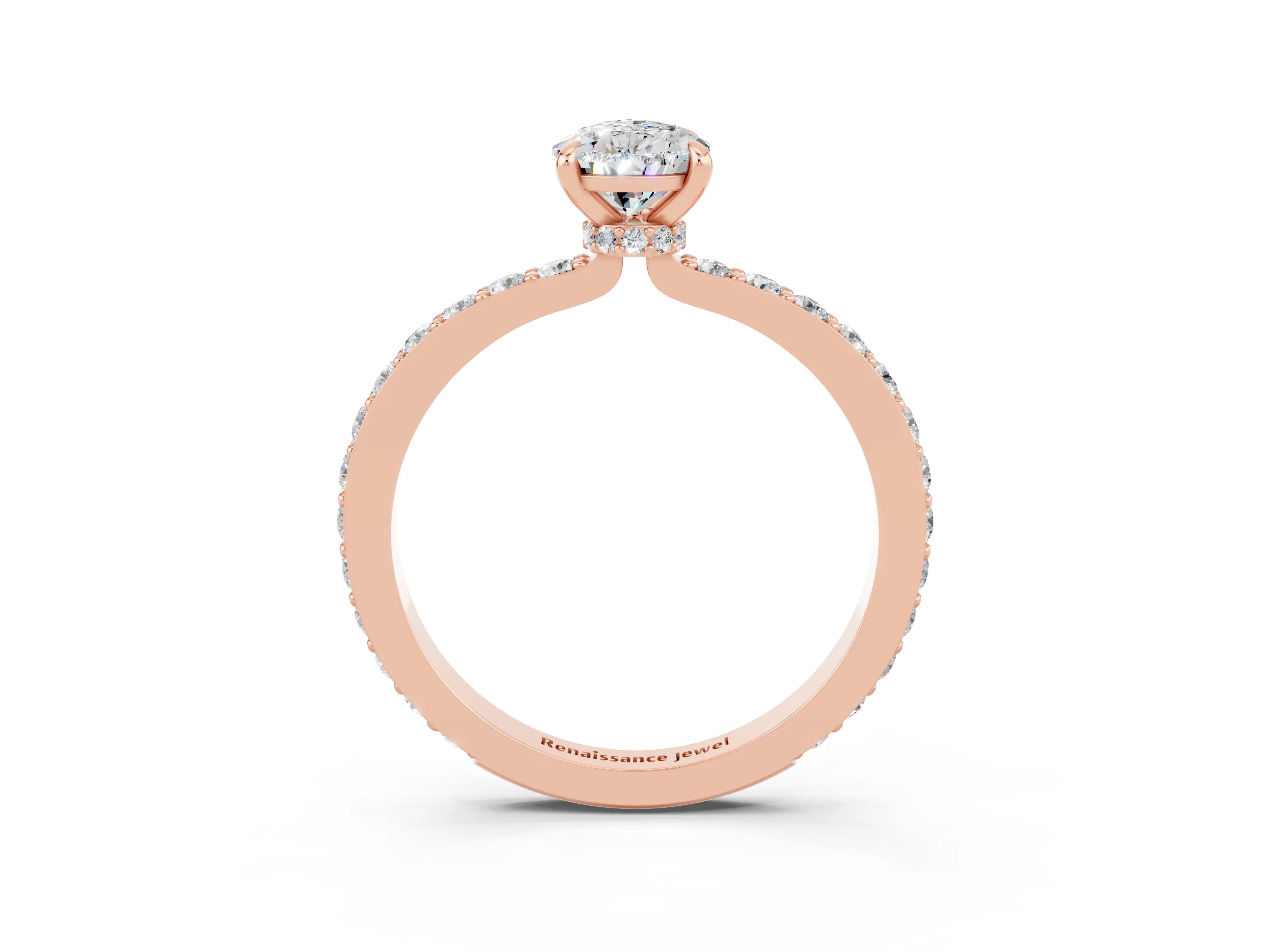 Rose gold Pear Cut Moissanite Ring with Pavé Band and Four-Prong Setting_3