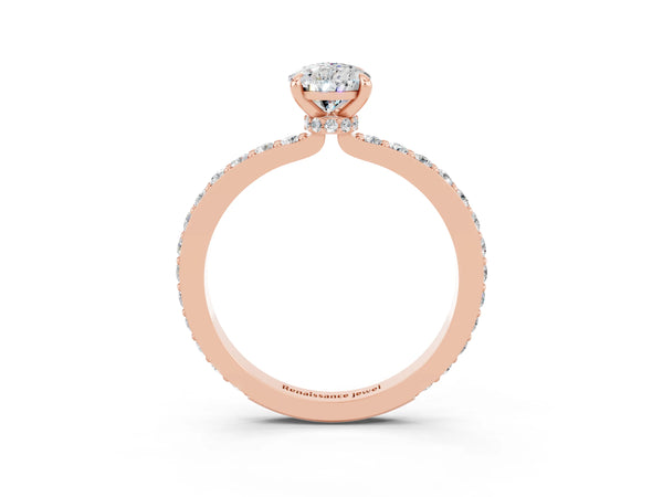 Rose gold Pear Cut Moissanite Pavé Engagement Ring with Round  Accents and Prong Setting