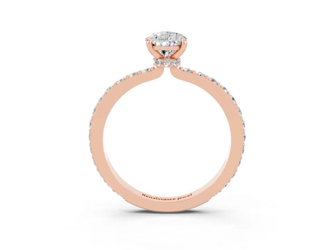 Rose gold Pear Cut Moissanite Ring with Pavé Band and Four-Prong Setting_3